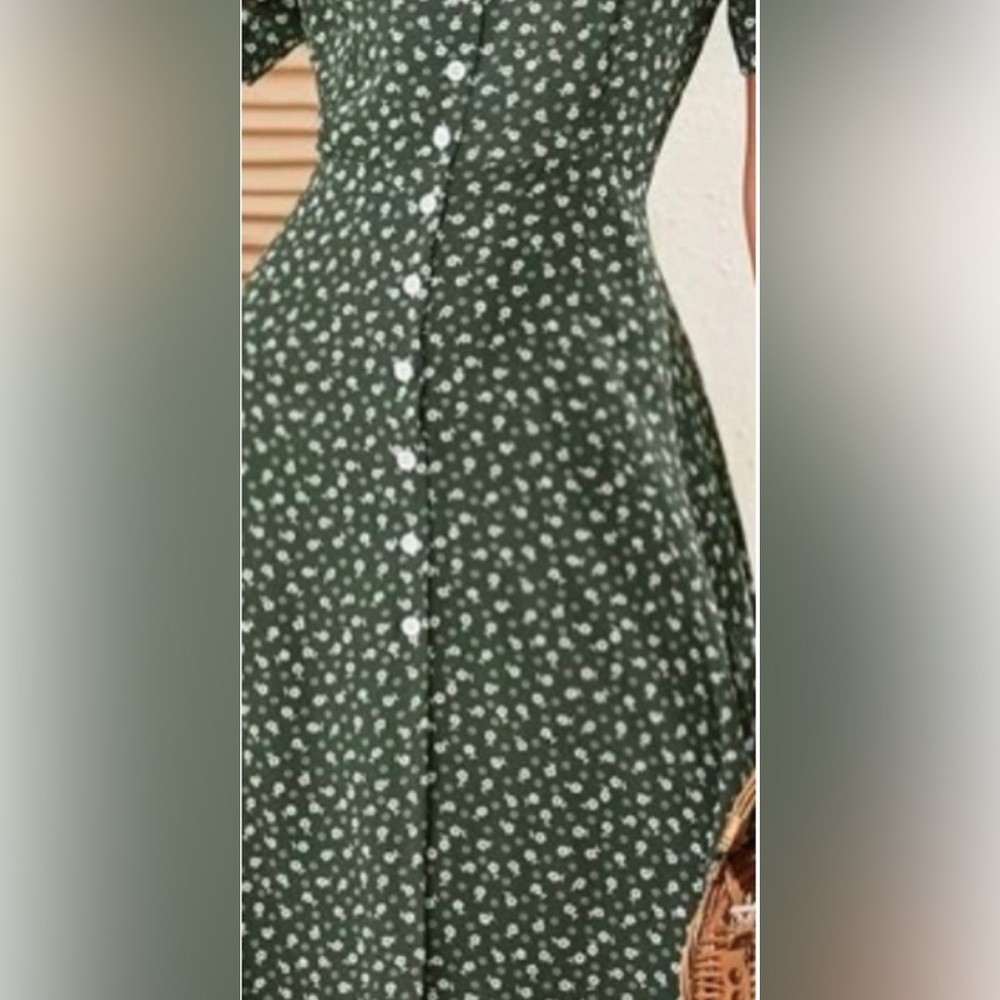 Boho floral print button through MIDI dress - Picture 4 of 4